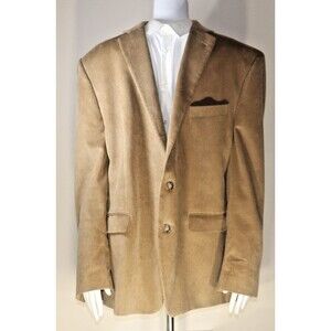 Chaps Sport Coat 46R Beige Corduroy Jacket Blazer Elbow Patches Preppy Academia